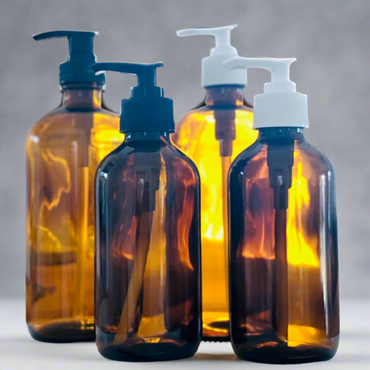 500ml Amber Glass Bottle - Plastic Soap/Lotion Pump