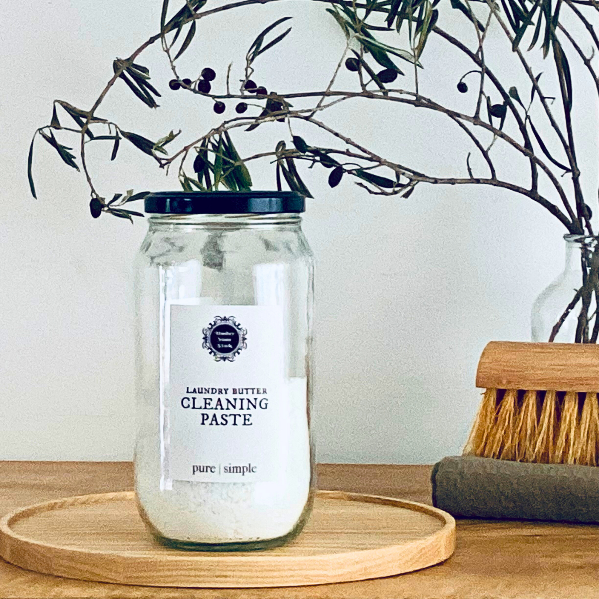 Handmade Cleaning Paste Mix for sale in stylish clear white jar and eco paper bag for natural zero waste cleaning. This is to make a cleaning paste like gumption